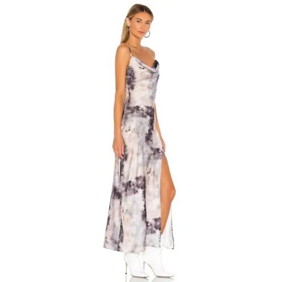 SUPERDOWN Krystal Slit Maxi Dress in Grey Tie Dye - Picture 2 of 7
